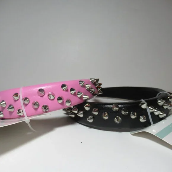 1 Black & 1 Pink Pleather Studded Spiked Headband Punk Alternative Goth Emo New - Picture 4 of 14